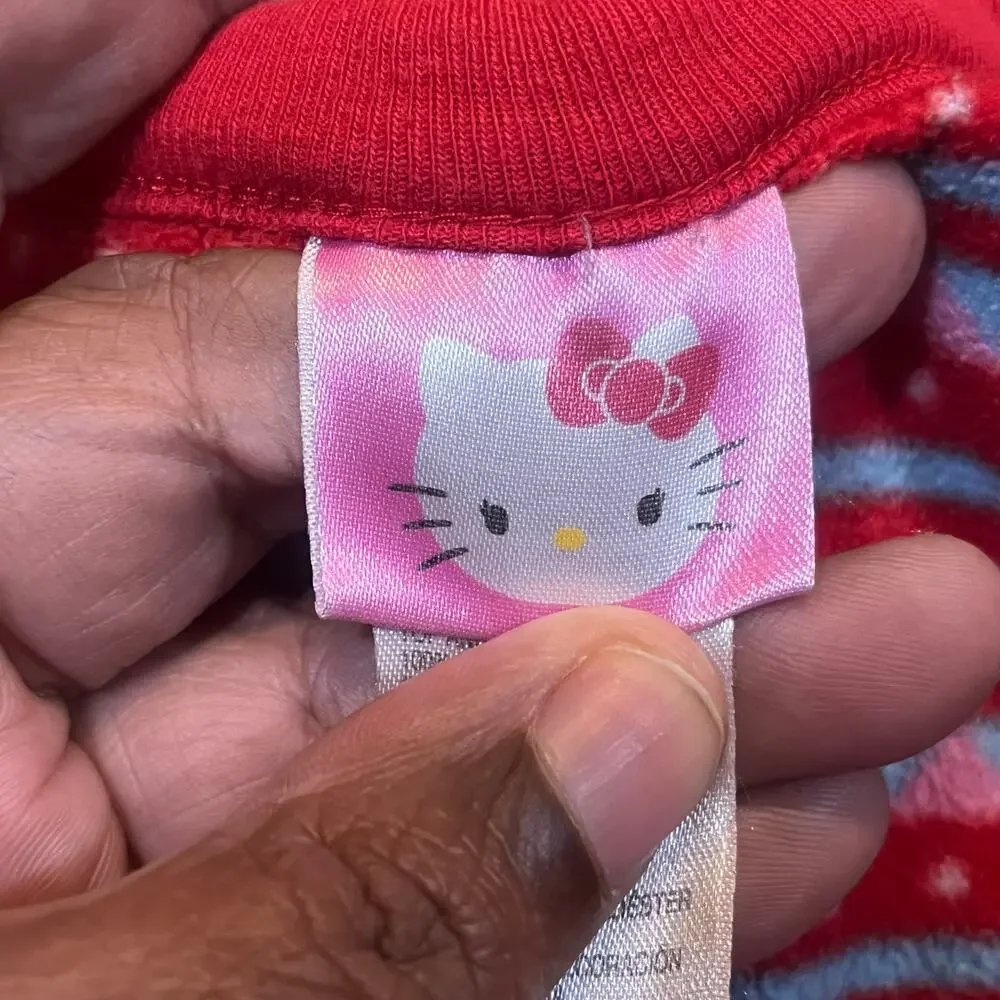 Hello Kitty Girls Small 4-6 Pajamas Shirt Pace Love Joy Red Snow Flake‎